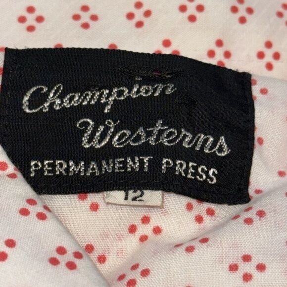 Champion Westerns Womens Long-Sleeve Button-Up Shirt Size 12 White With Red Dot - Picture 2 of 9